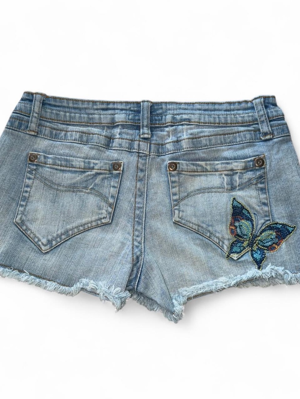 Vintage Y2K light blue butterfly embroidered denim micro mini shorts size 5 / S